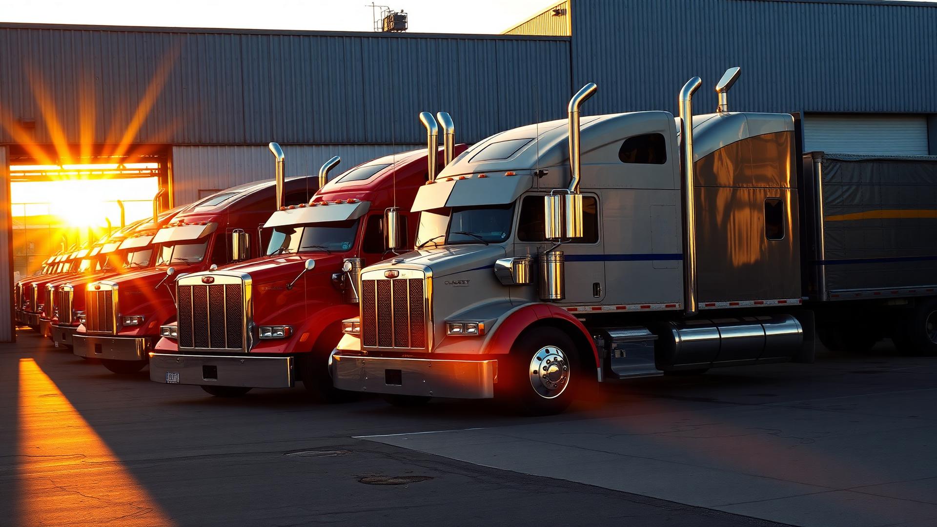 Fleet trucks at dawn